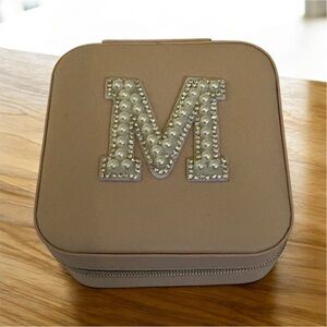 Pale pink Jewelry Box with Pearl Initial M